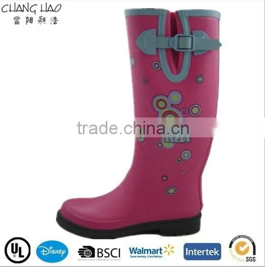 (CH.W046)Paint Flower Print Ladies High Heels Woman Fashion Rubber Shoe Rain Boots