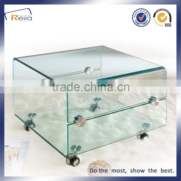HOT BENDING SQUARE ART TEMPERED GLASS COFFEE TABLE WHEELS FUNKY CLASSIC TABLE photo-5