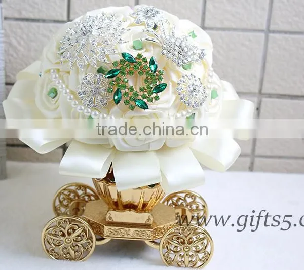 Handmade Satin Roses Brooch Wedding Bouquets for Weddings photo-4