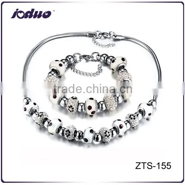 Wholesale Bohemian Style Black White Glass Jewlry Sets Necklace+bracelet