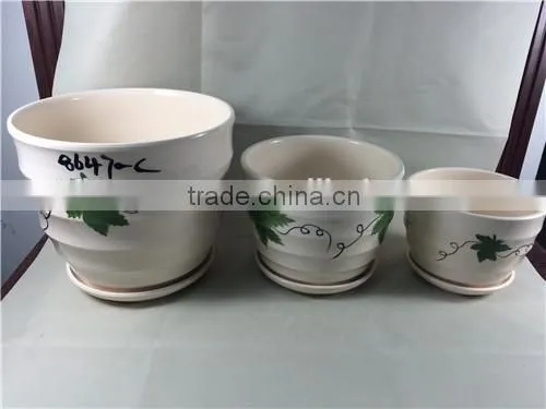 4 Pieces Different Size Ceramic Flower Pot With Cute Painting Maple Leaf photo-4