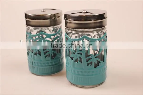 Glass Spice Jar Glass Condiment Bottle With Metal Lid Blue Metal Cover photo-2