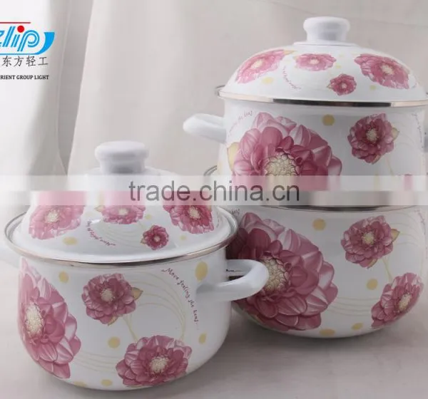 18-22CM 3 Pcs Enamel Casserole With Metal Cover Beautiful Decal photo-4