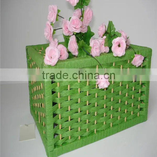 Wholesale Square Green Handmade Weaving Natural Paper Basket photo-6