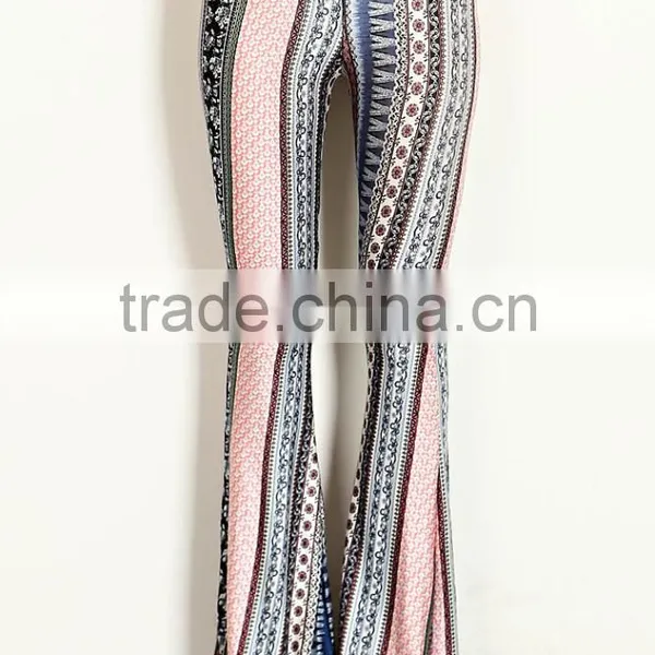 New Model Pants BOHEMIAN STRIPE PRINT JERSEY KNIT BELL BOTTOM PANTS 2018 New Arrivals photo-5