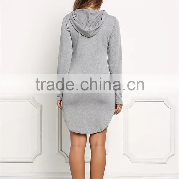 MGOO 2017 New Arrival 100% Cotton Jersey Long Sweater Heather Grey Hooded Split Fashion Long Sleeves Hoodies photo-6