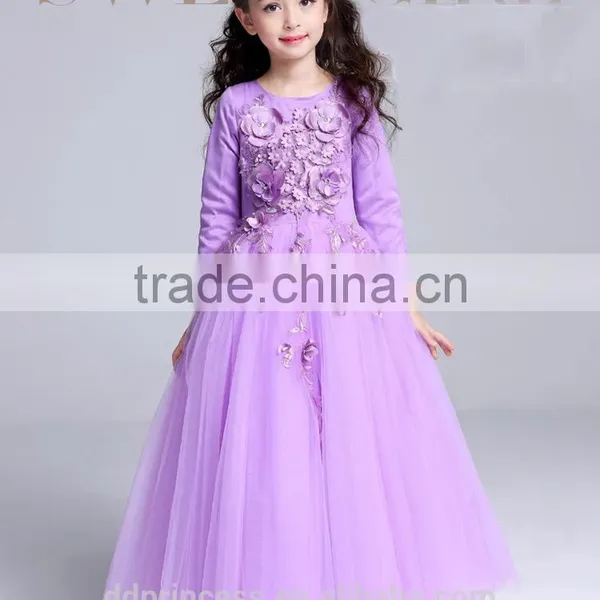 High Quality Violet Elegant Girls Princess Long Sleeveless Wedding Dresses Ball Gown Dress Appliques Purple Tulle Party Dresses photo-2