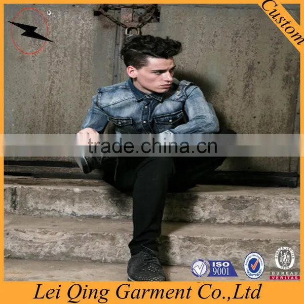 Factory Wholesale Denim Shirt Men Jeans Shirt photo-2