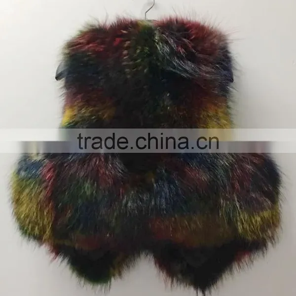 YR1025 Women Fashion Unique Fancy Color Real Raccoon Wholeskin Fur Vest photo-2