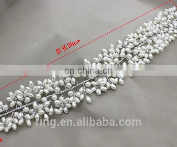Crystal Pearl Hair Crown Tiaras Silver Leaves Headbands for Women photo-4