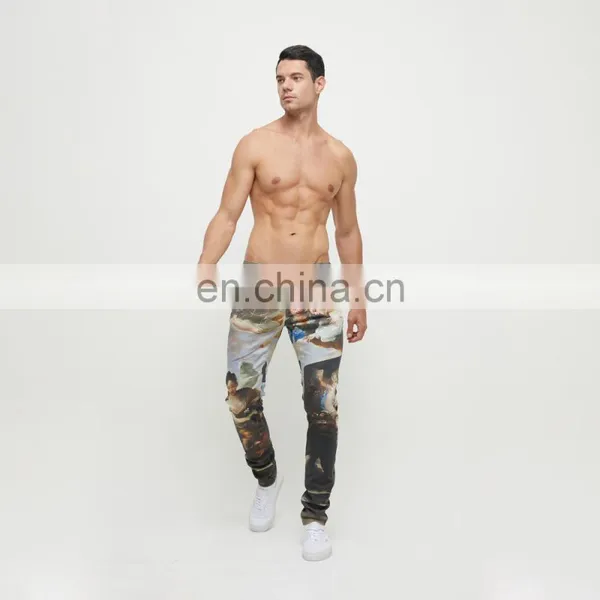 DiZNEW Custom Mens Digital Printed White 98%Cotton2%spandex Fade Jeans photo-6