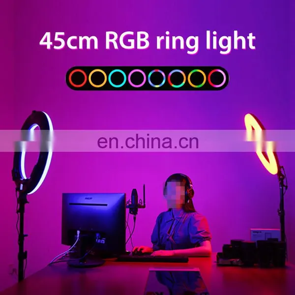 Tik Tok Ring Light 18 Inch Rgb Color LED Dimmable Light Photography Remote Control Selfie Ring Lamp With 2.1m Tripod photo-6
