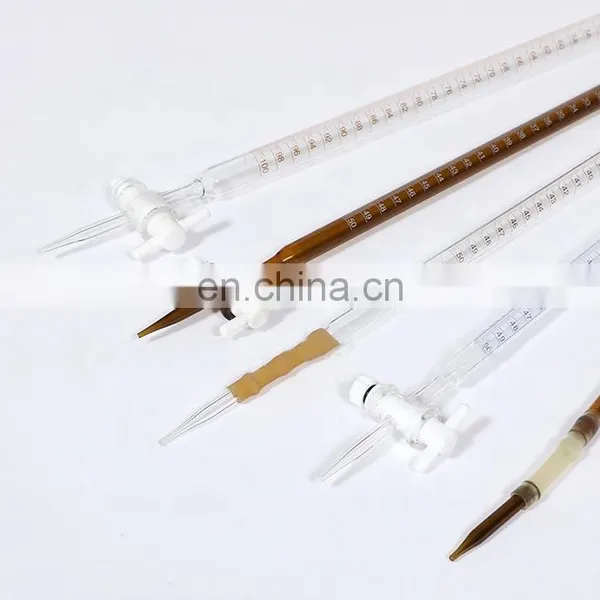 Customized 10ml 25ml 50ml 100ml Amber Glass Acid Base Burette With PTFE Stopcock photo-3