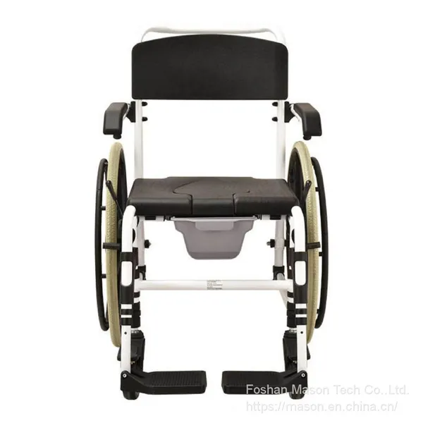 2 in 1 Aluminum Commode Chair and Folding Shower Toilet 20-Inch Wheelchair for Hospital, Disabled Elderly photo-3