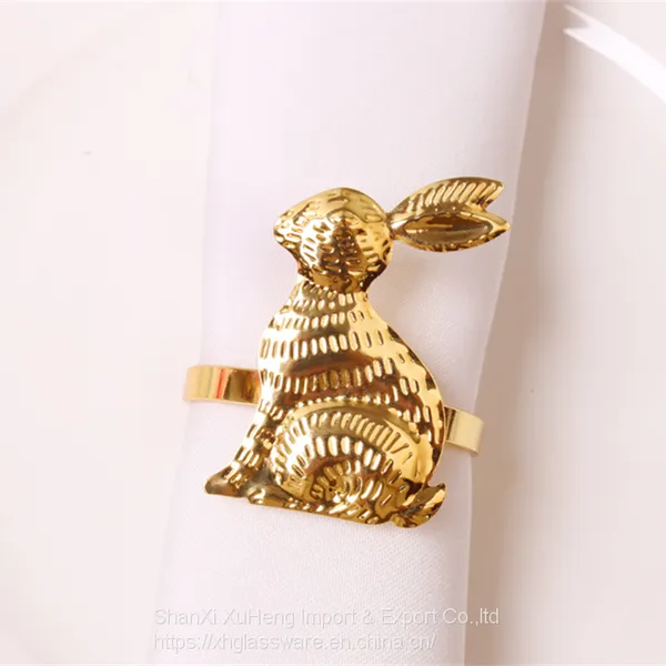 Embossed Gold & Silver Plated Rabbit Napkin Holder Ring For Restaurant Table Decoration photo-2