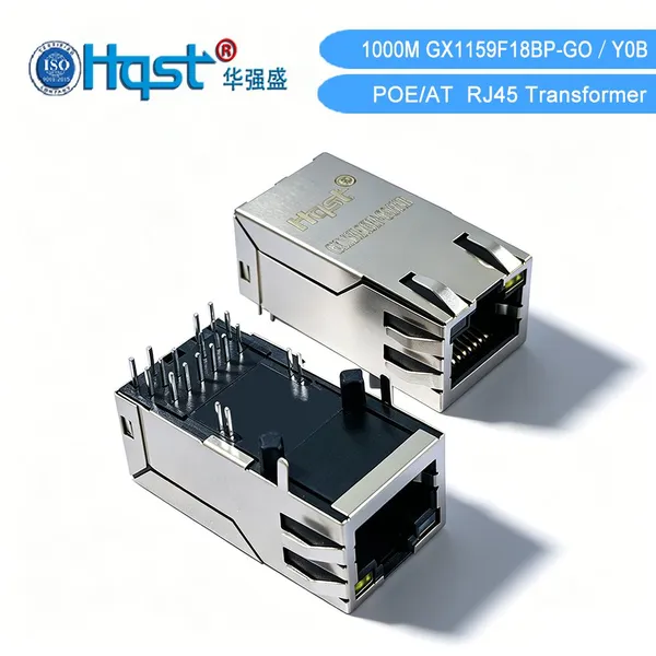 Industrial 1000M POE+ RJ45 Connector GX1159F18BP-GO/Y0B 2250V Isolation Gold Plated Ethernet Socket Transformer