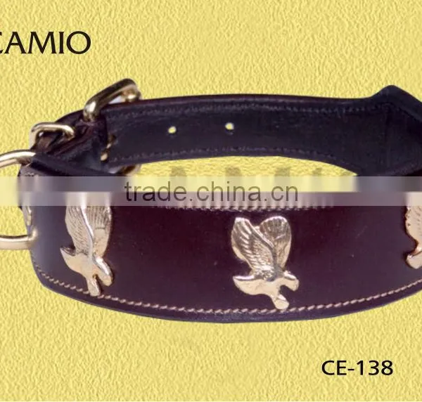 CE 138 Leather Dog Collar Padded With Eagle