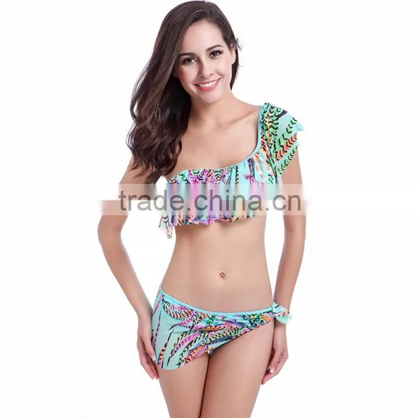 Plus Women's Flouncy One-shoulder Bikini Push-up Padded Bathing Swimsuit photo-3