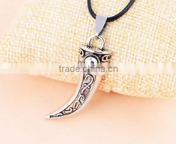 Fashion Stainless Steel Wolf Tooth Fake Turquoise Pendant Necklace Mens Jewelry photo-6