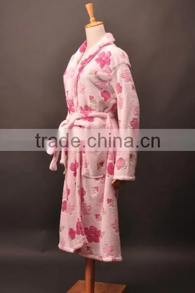 Adult's 100% Coral Fleece Printed Bathrobe for Women photo-2
