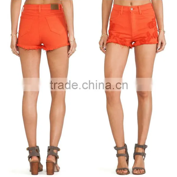 Ladies Denim Shorts With Lace Applique Window