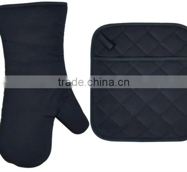 HIGH QUALITY BLACK DYED AND STAIN-RESISTANT COTTON (OVEN MITT& POT HOLDER) KITCHEN SET