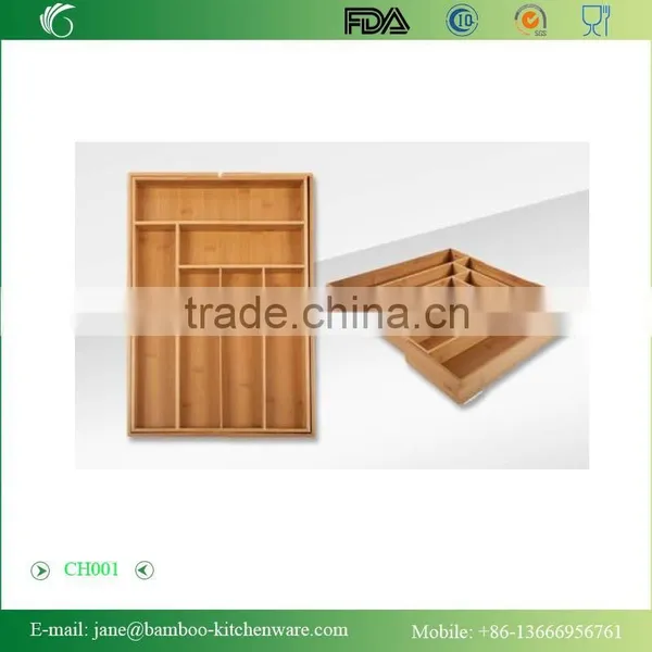 BAMBOO WOODEN EXTENDING CUTLERY TRAY ORGANISER EXPANDABLE DRAWER photo-2