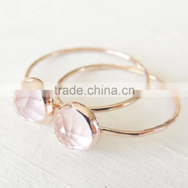 Wholesale Fashion Jewelry Stainless Steel Nature Rose Quartz Ring