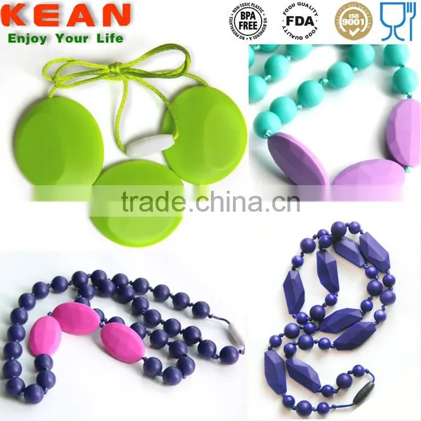 Soft on Babies Gums Silicone Bead Necklace Silicone Teething Necklace Quartz Pink Blue Green photo-4
