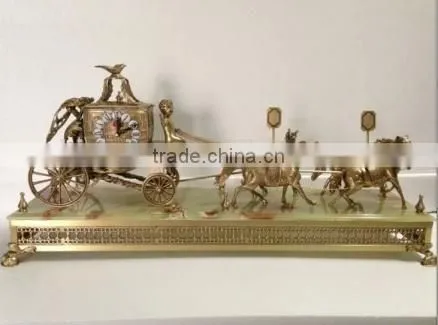 French-Empire-Style Horse Driving Marble Base Table Clock/Desk Clock, Gilded Ornate Bronze Table Clock photo-6