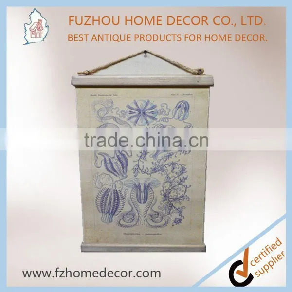 Classical Linen Printing Wall Scroll With Wooden Frame for Home Decor photo-5