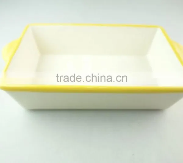 Stocklot Rectangular Shape Yellow Line Glaze Ceramic Bakeware With Handles photo-2