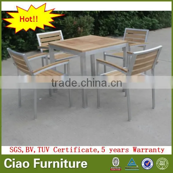 Polished Aluminum Garden Furniture Teak Wood Table and Chair photo-4