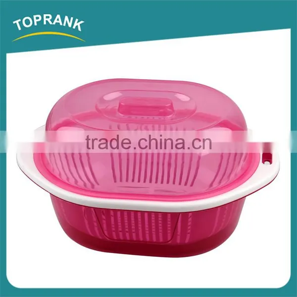 Custom Color Kitchen Vegetable Fruit Wash Strainer Oval Plastic Colander With Lid photo-2