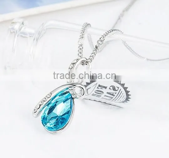 Bule Crystal Necklace/ Austrian Rhinestone Drop Pendant Necklace photo-3