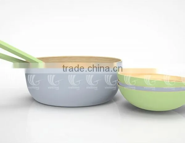 Handmade Bamboo Salad Bowls With New Color, Set Lacquered Bamboo Bowls and Spoons photo-4
