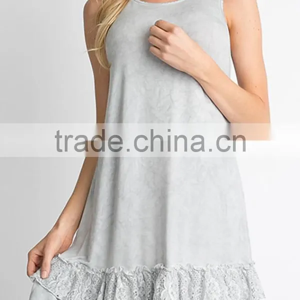 No Logo Clothes Sublimation Blanks Rayon Spandex RUFFLE HEM KNIT TANK DRESS Blank Jersey Dress photo-4