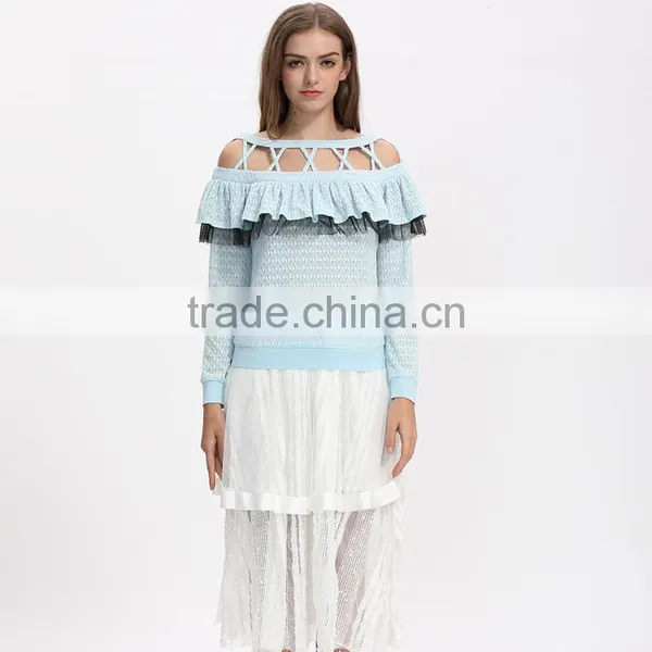 Lady Fashion Cutting Long Peasant Sleeve Blouse Design photo-3