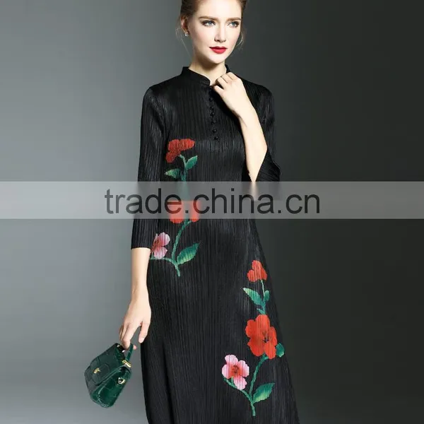 Vintage Chinese National Stand Collar Women Dresses 2017 photo-3