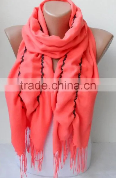 Ruffle Pashmina Scarf.Coral Scarf Ruffled Scarf Frilly Scarf Orangescarf Elegancescarf Pashmina Shawls Fashion Gifts photo-4