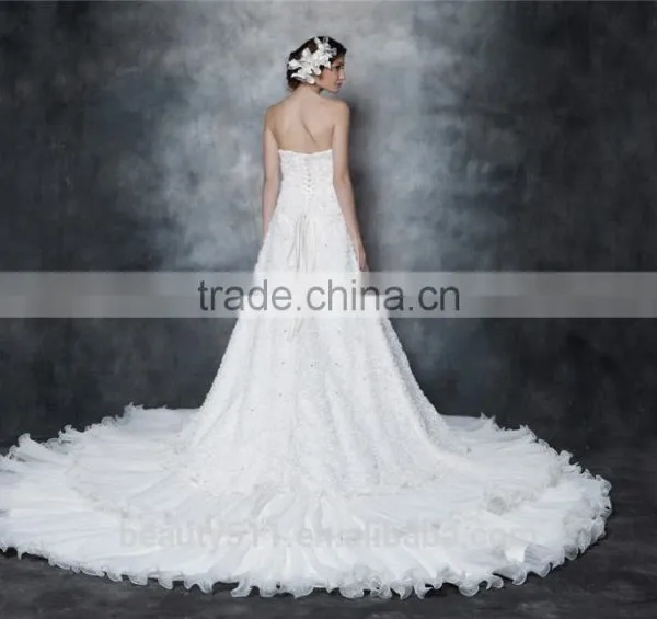 Gorgeous A-line Strapless Chapel Train Pleated Organza and Satin Wedding Dress AS29002 photo-2