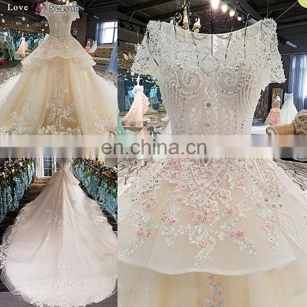 LS00216 High Quality Short Sleeve Beautiful Arab Muslim Hijab Wedding Dress Wedding Gown photo-2