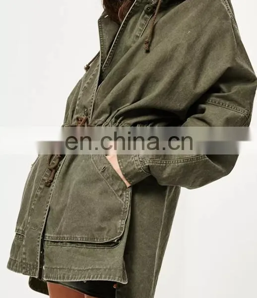 Better Quality 100% Cotton Amry Green Plan Parka Coat Women Parka Jacket photo-3