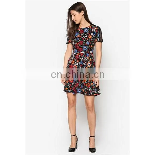 OEM Women Wear Fashion Dress Black Floral Sleeveless Lace Insert Dress photo-2