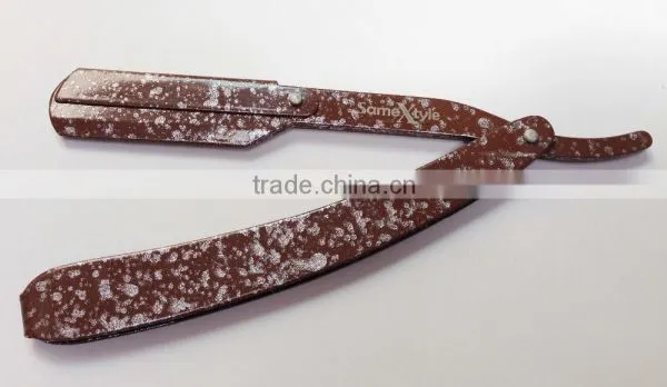New Barber Salon Straight Razor - Metal Stainless Steel Razor - Barber Razor Brown Paper Coated photo-2