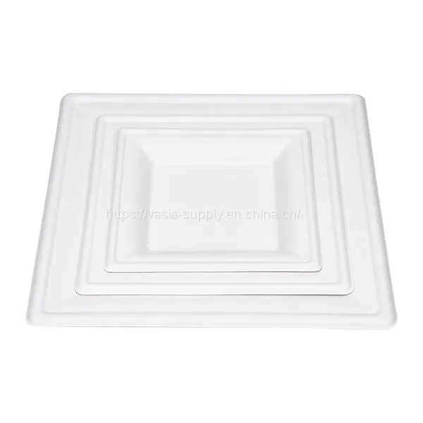 Biodegradable sugarcane pure angular 26 cm x 26 cm white, stable disposable square bagasse plates, suitable as dinner plate, serving plate, grill plate, pasta plate, cakes, cake plate, pizza plate or fruit plate