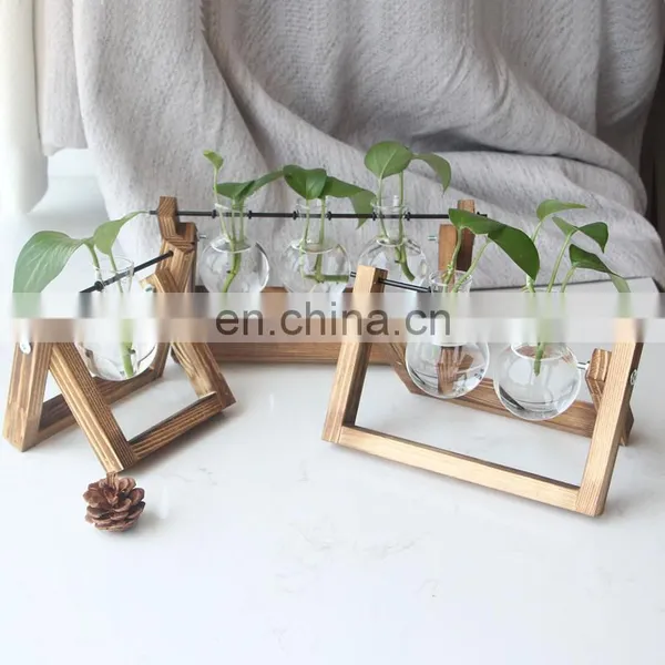 Terrarium Creative Hydroponic Plant Transparent Vase Wooden Frame Vase Decoration Glass Tabletop Plant Bonsai Decor Flower Vase photo-4