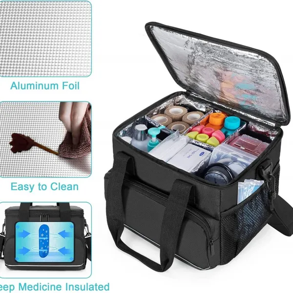 The Insulated Medical Bag With Adjustable Dividers, Medical Supplies Water-Proof Case for Travel, Camping,Home,Black photo-4