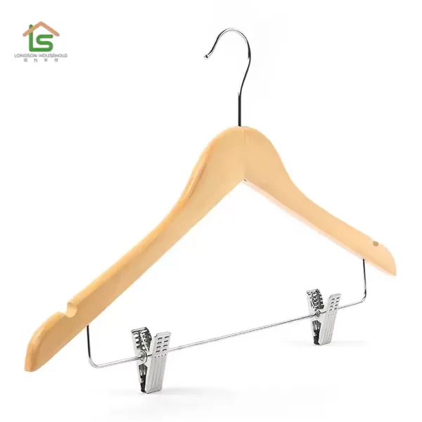 Factory Wholesale Household Items Wooden Pants Low MOQ Custom Logo Sample Free Shirt Clothing Custom Wooden Hangers With Clips for Clothes photo-3