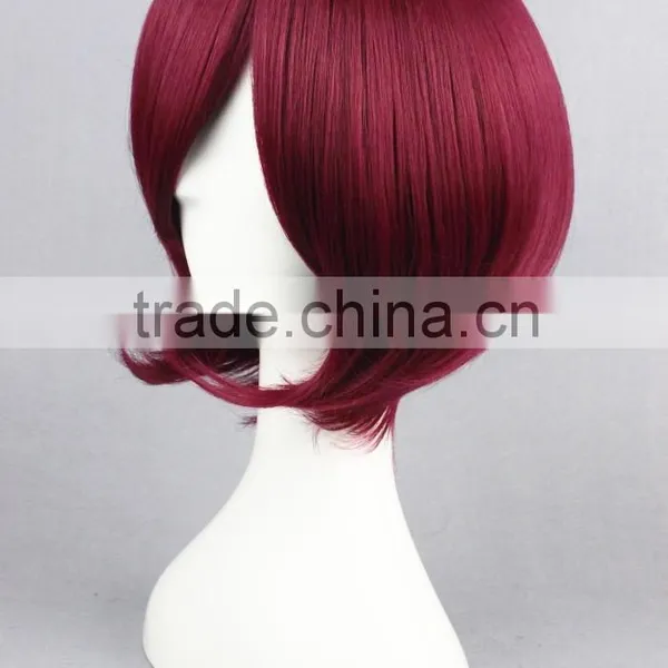 High Quality 35cm Short Straight Starry Sky-Yoh Tomoe Wine Red Synthetic Anime Wig Cosplay Costume Hair Wig Party Wig photo-4